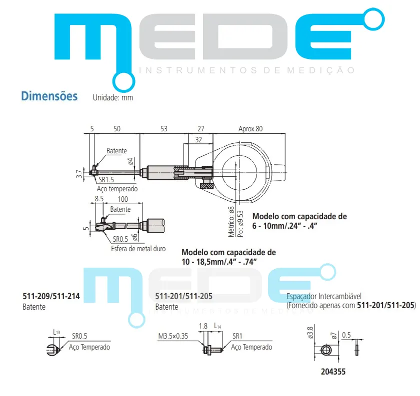 Comparador de Diâmetro Interno 6-10mm (0,001) - Mitutoyo - 511-210-20 - Imagem 4